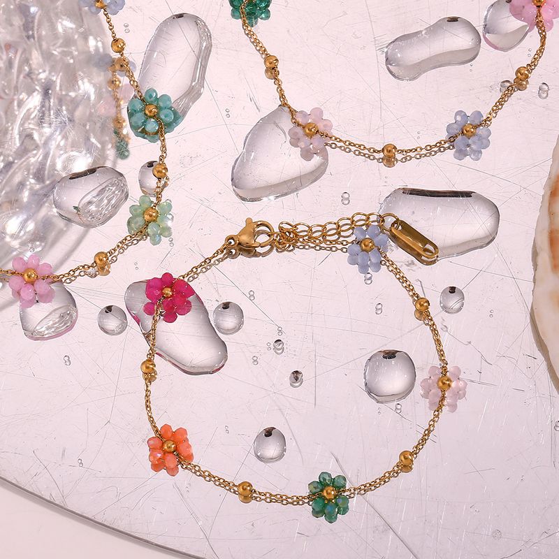 CELESTIALUMINA Bracelet d'été pour célébrités d'Internet, joli petit bijou en forme de fleur, design en acier titane, collier de perles colorées, chaîne de taille pour femme_voghion.com
