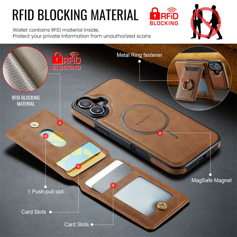 Custodia magnetica 2 in 1 in pelle con portafoglio staccabile per iPhone 16E 16 Plus 15 Pro Max 14 13 12 Wireless_voghion.com