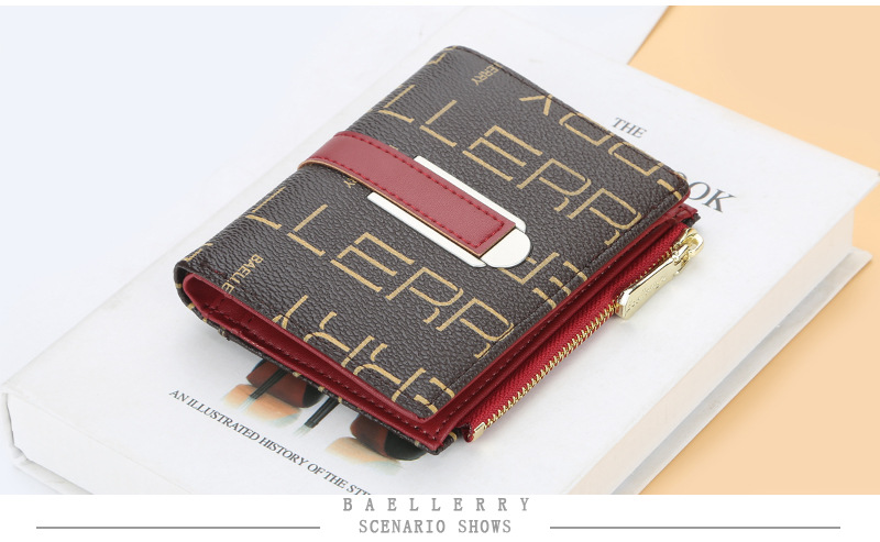 Baellerry Damen-Geldbörse im kurzen Stil, bedruckt, mehrere Kartenfächer, Münzgeldbörse mit Druckknopf, modischer Kartenhalter mit Reißverschluss für Frauen_voghion.com