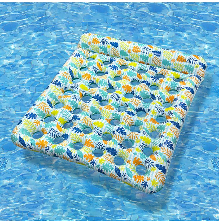 Eco-Friendly Inflatable Floating Mat - Thickened PVC With Leaf Perforations & Detachable Pillow (Breathable Design For Water Sports Pool Lounge Bed)_voghion.com