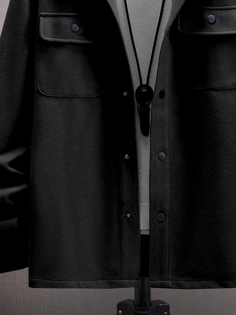"Herren-Jacke in Wolloptik – Herbstlicher Einreiher-Mantel mit Revers & Pattentaschen in Schwarz/Armygrün/Marineblau/Dunkelgrau (S-XXL)"_voghion.com