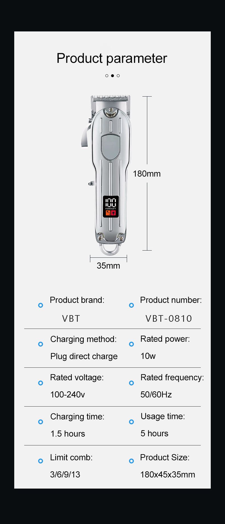 Professional Hair Clipper With Titanium Alloy Blades, LCD Display, Rechargeable Cordless Hair Trimmer For Men & Women, Detachable Washable Blades_voghion.com