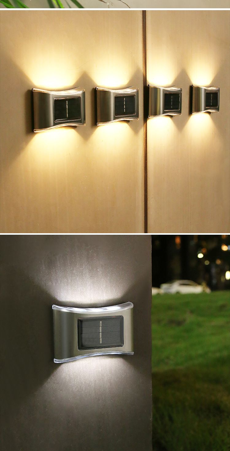 Luminária de parede LED solar, luzes de jardim externas à prova d'água com iluminação para cima e para baixo, branco quente/mudança de cor, aço inoxidável_voghion.com