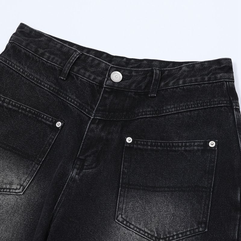Herrenbekleidung Retro Raw Edge Distressed Ripped Denim Reißverschlussjeans Trendy Loose Casual Vielseitige Arbeitskleidung Männer und Frauen Anzüge_voghion.com