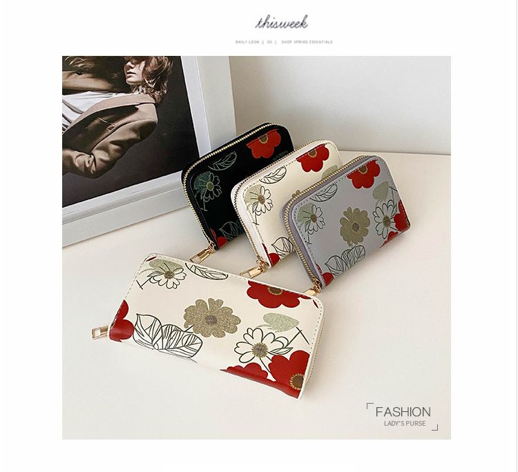 Torebki damskie Portfel Damska modna torebka wieczorowa z nadrukiem kwiatowym Wersja damska Portfel PU o dużej pojemności, etui na karty, portmonetka na monety_voghion.com