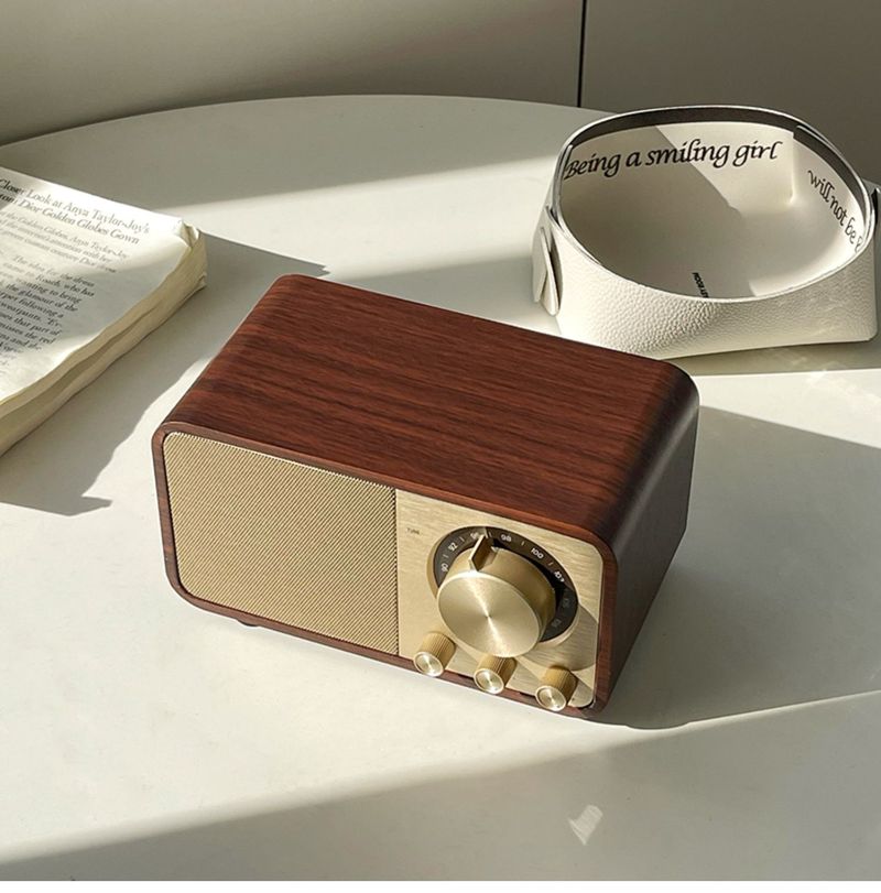 Kreatywny drewniany ładny Bluetooth Audio Retro przenośny subwoofer Sound Box Radio Photo Props z anteną_voghion.com