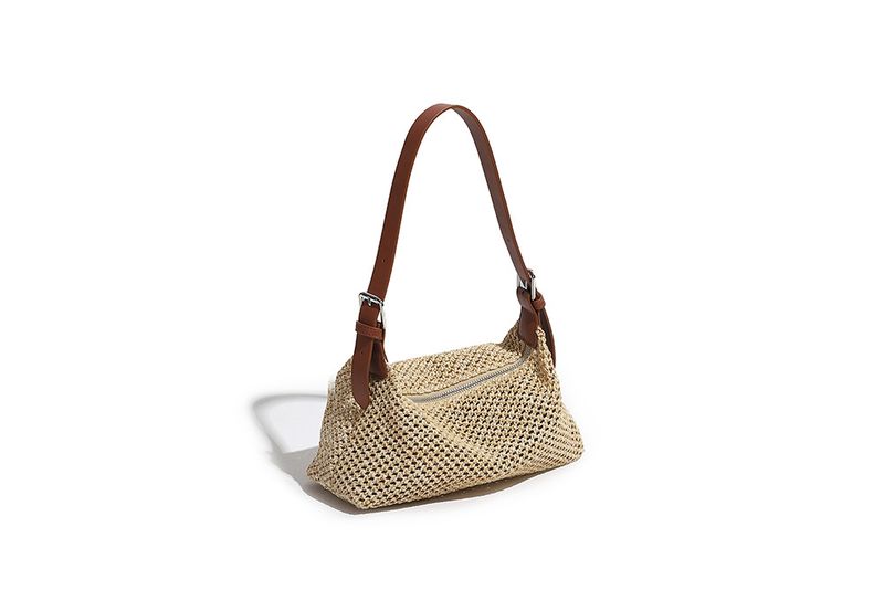 Neue sommerliche Retro-Umhängetasche aus Stroh für Damen, schräg geschnitten, vielseitig und lässig, ideal als Strandtasche für den Urlaub._voghion.com