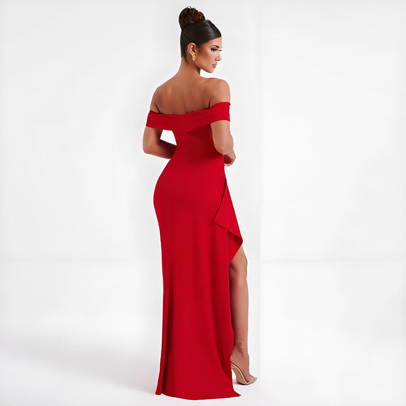 Robe longue bustier décolleté cœur pour femme - Robe dos nu sexy avec fente haute (robe de soirée élégante et moulante)_voghion.com