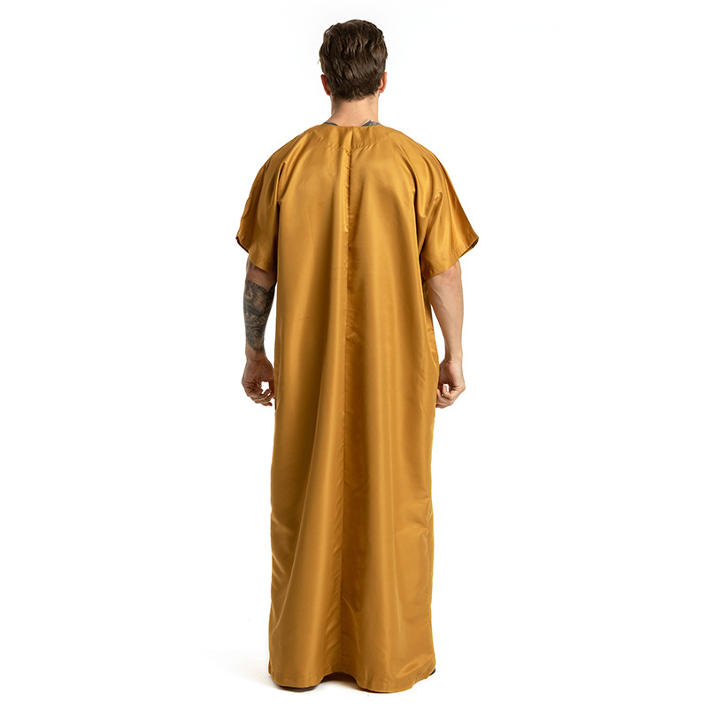 Männerkleeder muslimesch Männerkleed mat gesticktem kuerzen Ärmelen, Ronnhalsmantel fir Männer_voghion.com