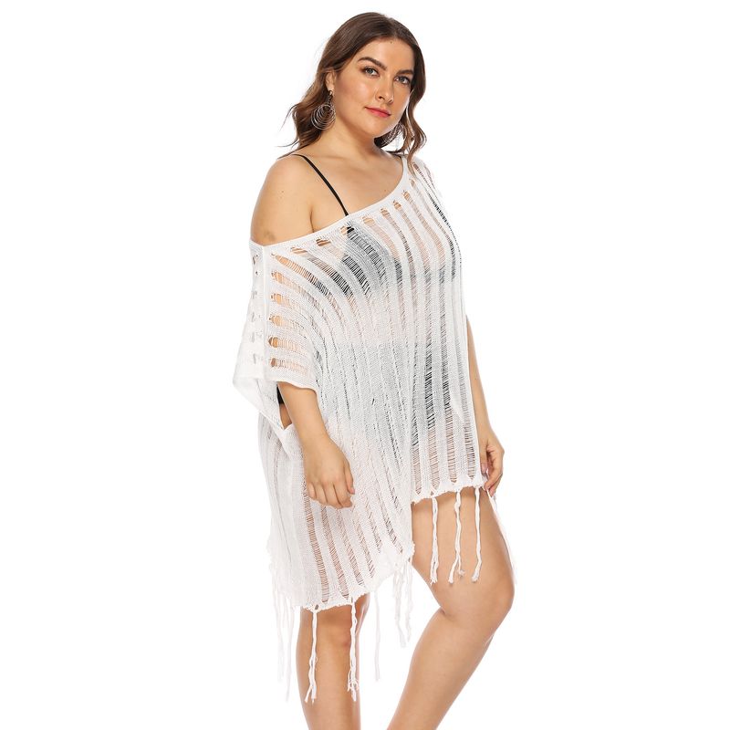 plus size women's sexy hollow see-through collar loose beach blouse_voghion.com