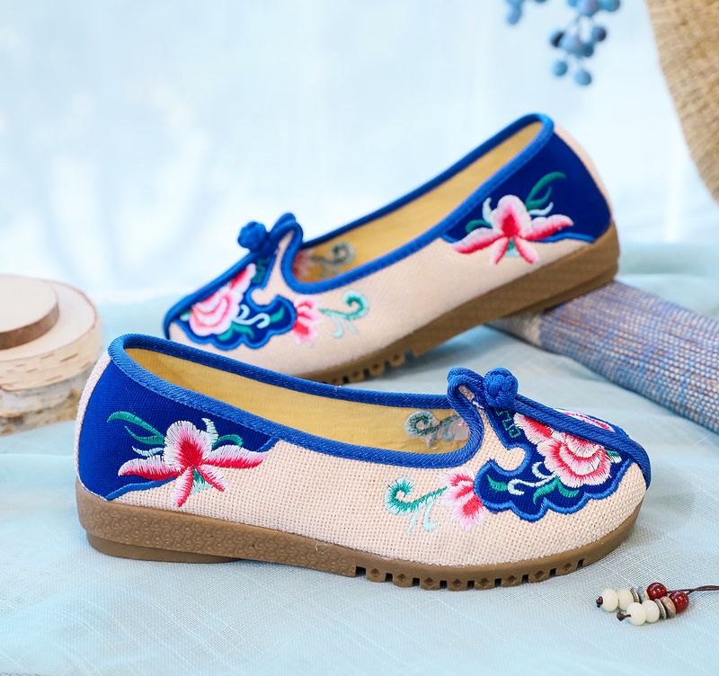 Flache Kuhsehnen-Weichsohlen, bestickte Stoff-Mama-Schuhe, dicke Füße, Damen-Einzelschuhe_voghion.com