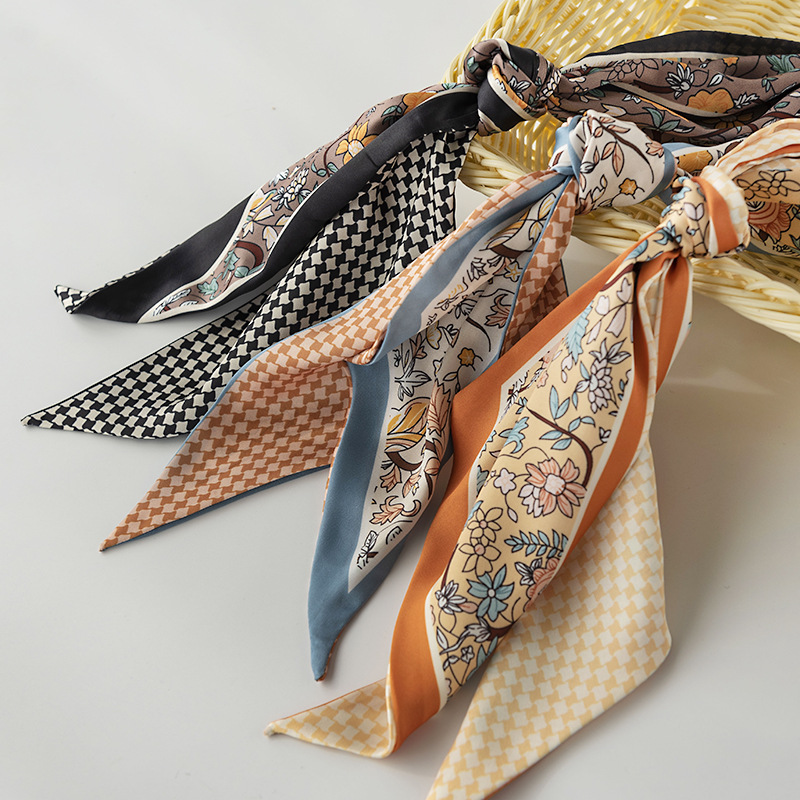 British printed simulated silk scarf, spring and summer thin elegant floral long ribbon professional scarf_voghion.com