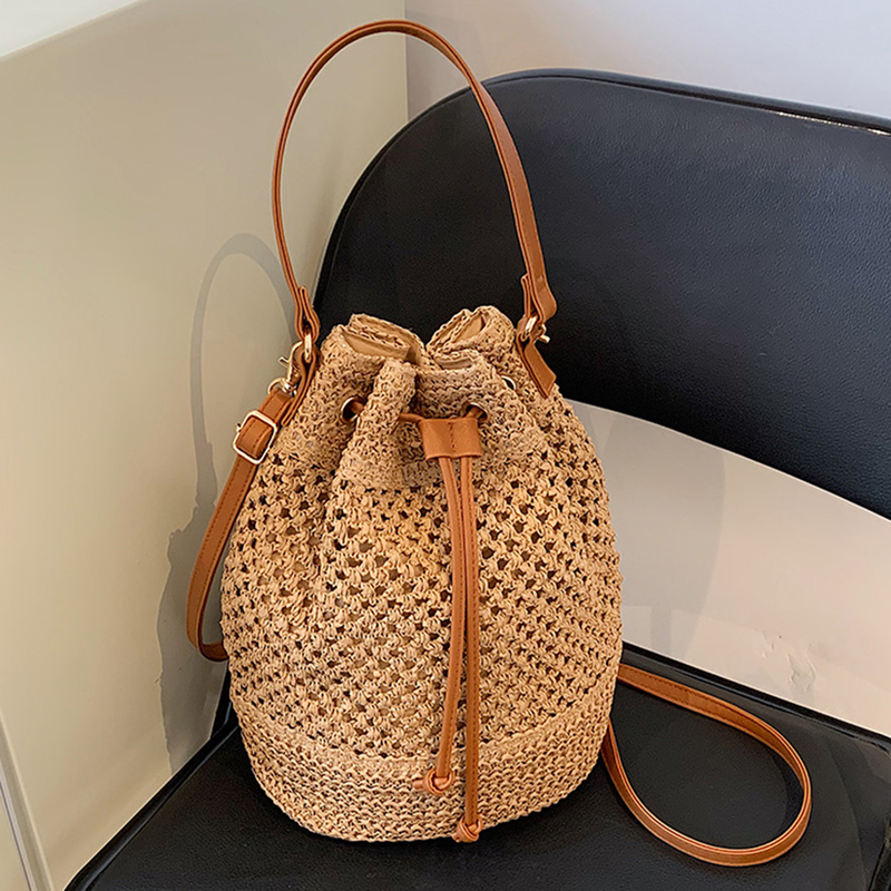 Estate per le donne Borse a tracolla in paglia Borsa da spiaggia all'uncinetto in rafia intrecciata con manico superiore intrecciato in rattan Borse casual 2023_voghion.com