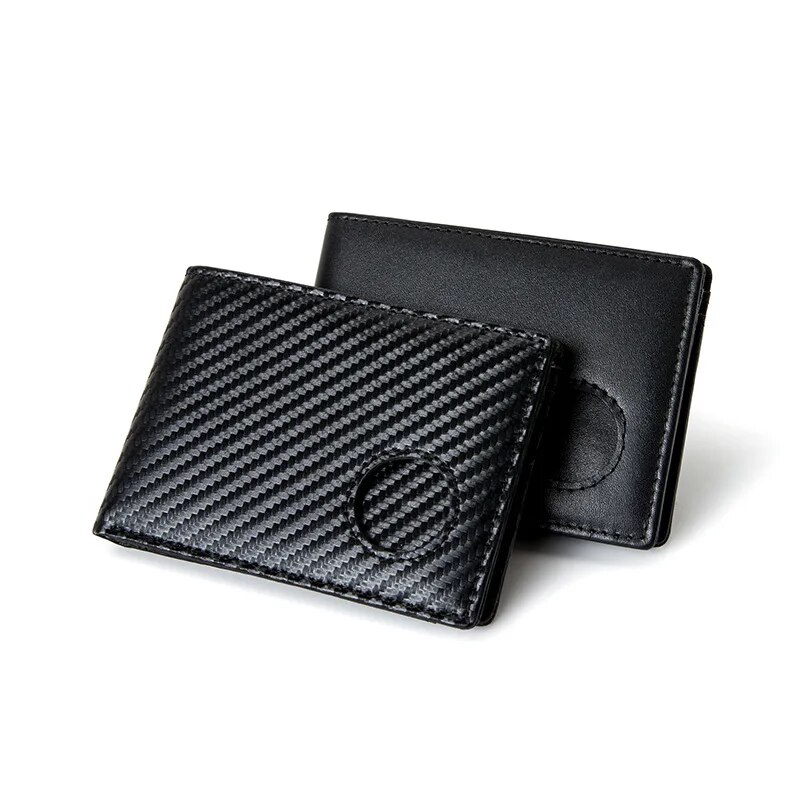 Rfid Carbon Fiber Leather Airtag Wallets Credit Card Holder Air Tag Purse Black Minimalist Wallet For Men_voghion.com