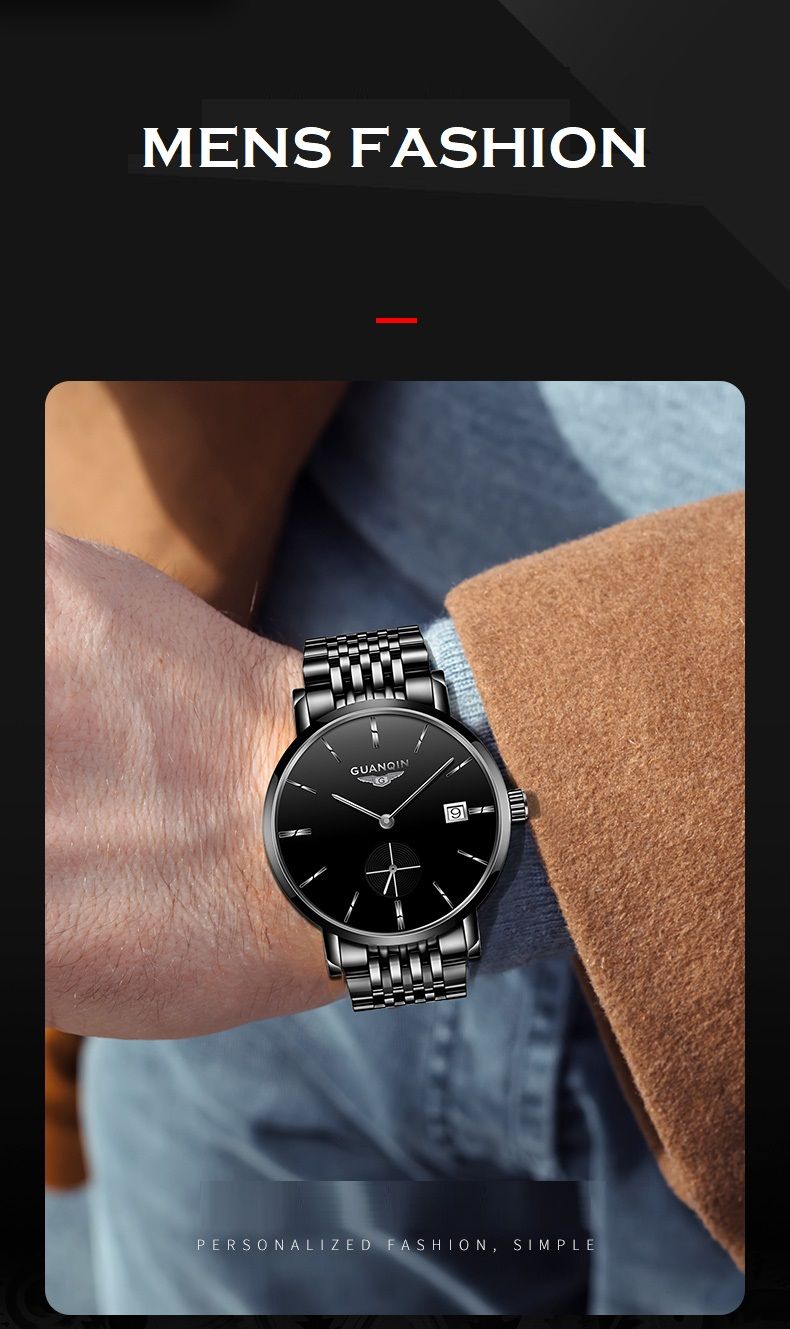 GUANQIN For Mens Watch Business Automatic SS316 Steel Wristwatch Date Mechanical Clock Sapphire Crystal Male Relogio Masculino_voghion.com