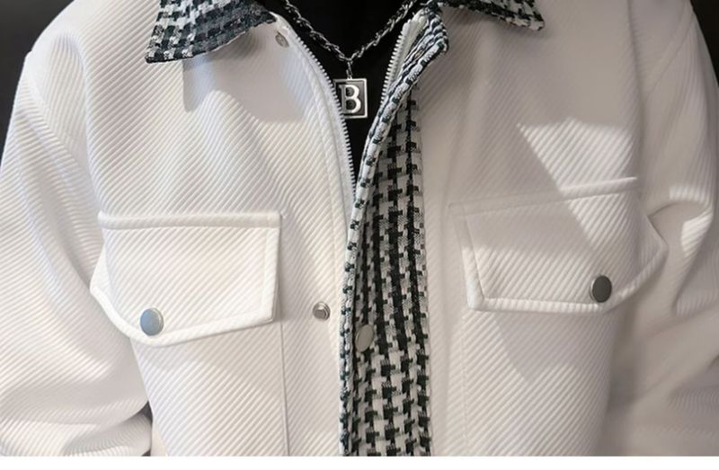 "Men's Streetwear Work Jacket – Slim-Fit Washed Polyester Coat With Minimalist Pockets (Urban Utility Aesthetic In Black/White/Olive)"_voghion.com