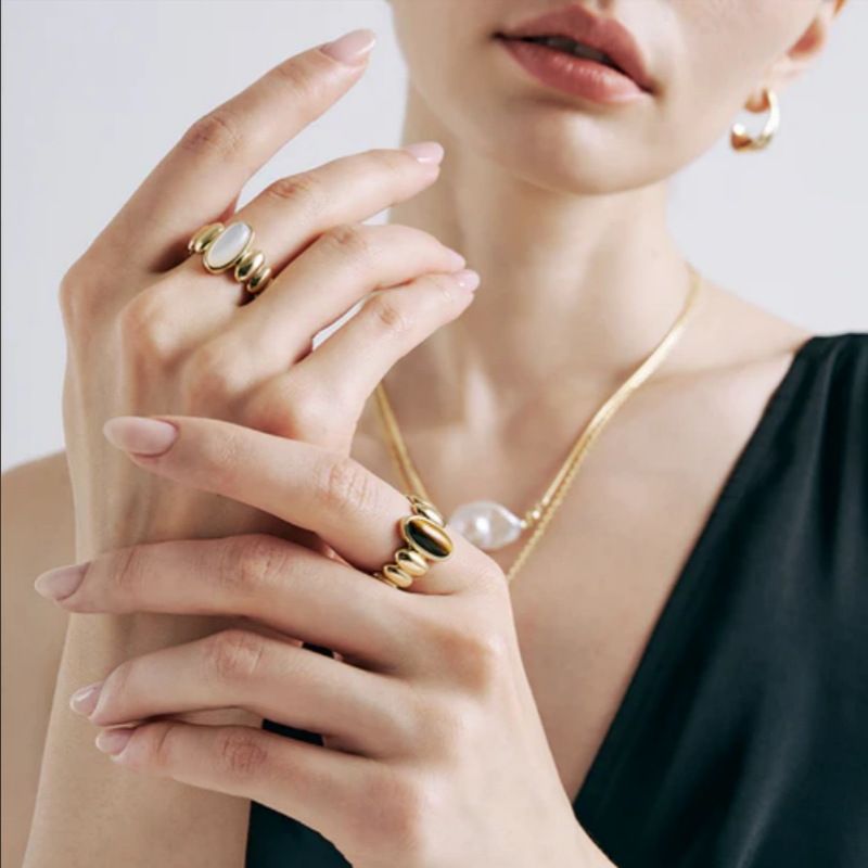 Women's Jewelry Adjustable Open Ring Set - Tiger Eye & Mother Of Pearl Geometric Statement Rings Elegant Stackable Minimalist Band, Boho Chic_voghion.com