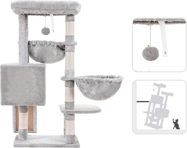 Cat Tree, Cat Tower For Indoor Cats, Cat House With Large Padded Bed, Cozy Condo, Hammocks, Sisal Scratching Posts, Big Scratcher, Light Gray_voghion.com