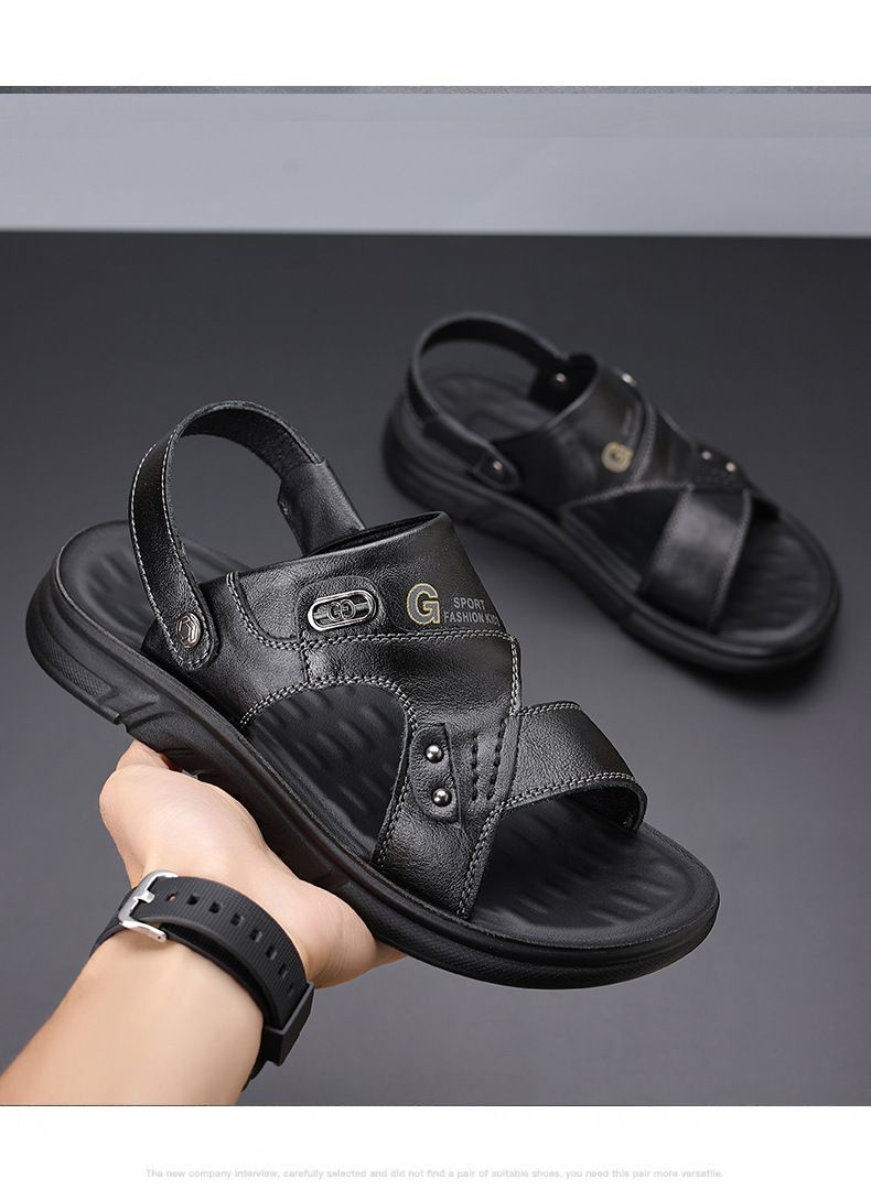 Zapatos de playa casuales de piel de vaca de primera capa para hombre, sandalias de verano nuevas, cómodas y de doble uso, de cuero genuino, versátiles para exteriores_voghion.com