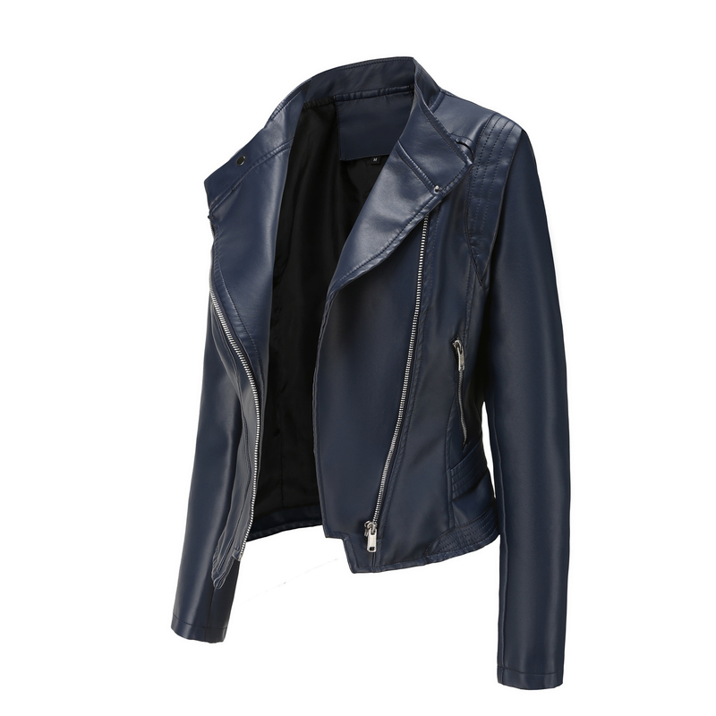 Dammekleedung Neie PU Lapel Schlank Liederjacket Fréijoer an Hierscht Dënn Langarm Mantel Kuerzjacket_voghion.com