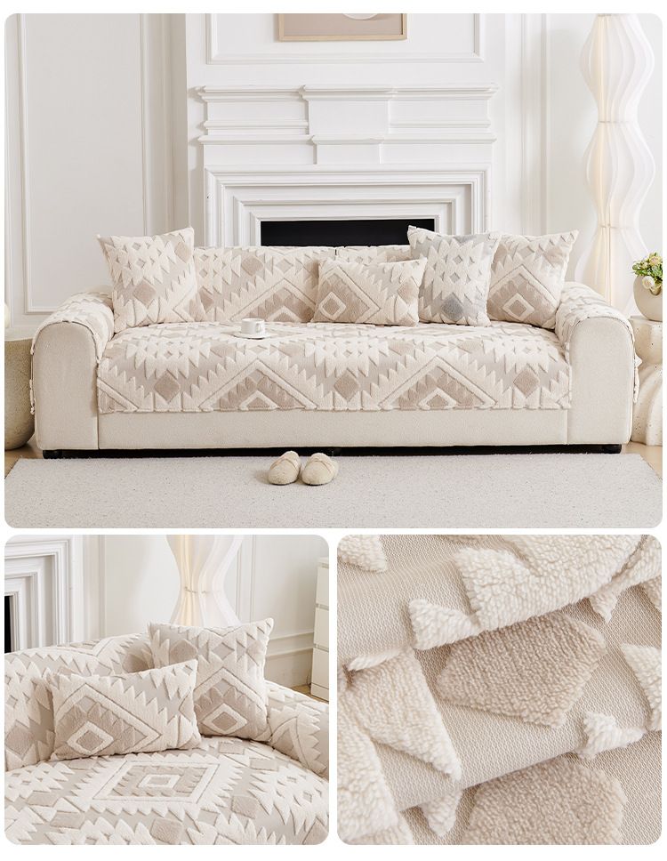 Bohemian Flannel Sofa Cushion Cover - Geometric Pattern Slip-Resistant Couch Protector (Multiple Sizes & Colors)_voghion.com