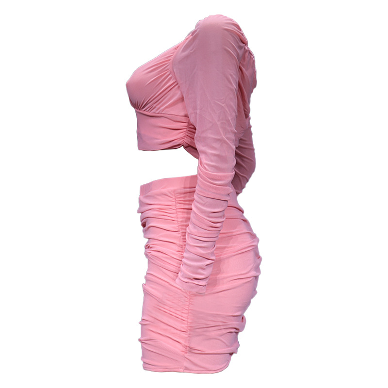 Abbigliamento da donna Casual Manica lunga Sexy Top Avvolto Anca Mezza gonna Set di tute da sci in due pezzi_voghion.com