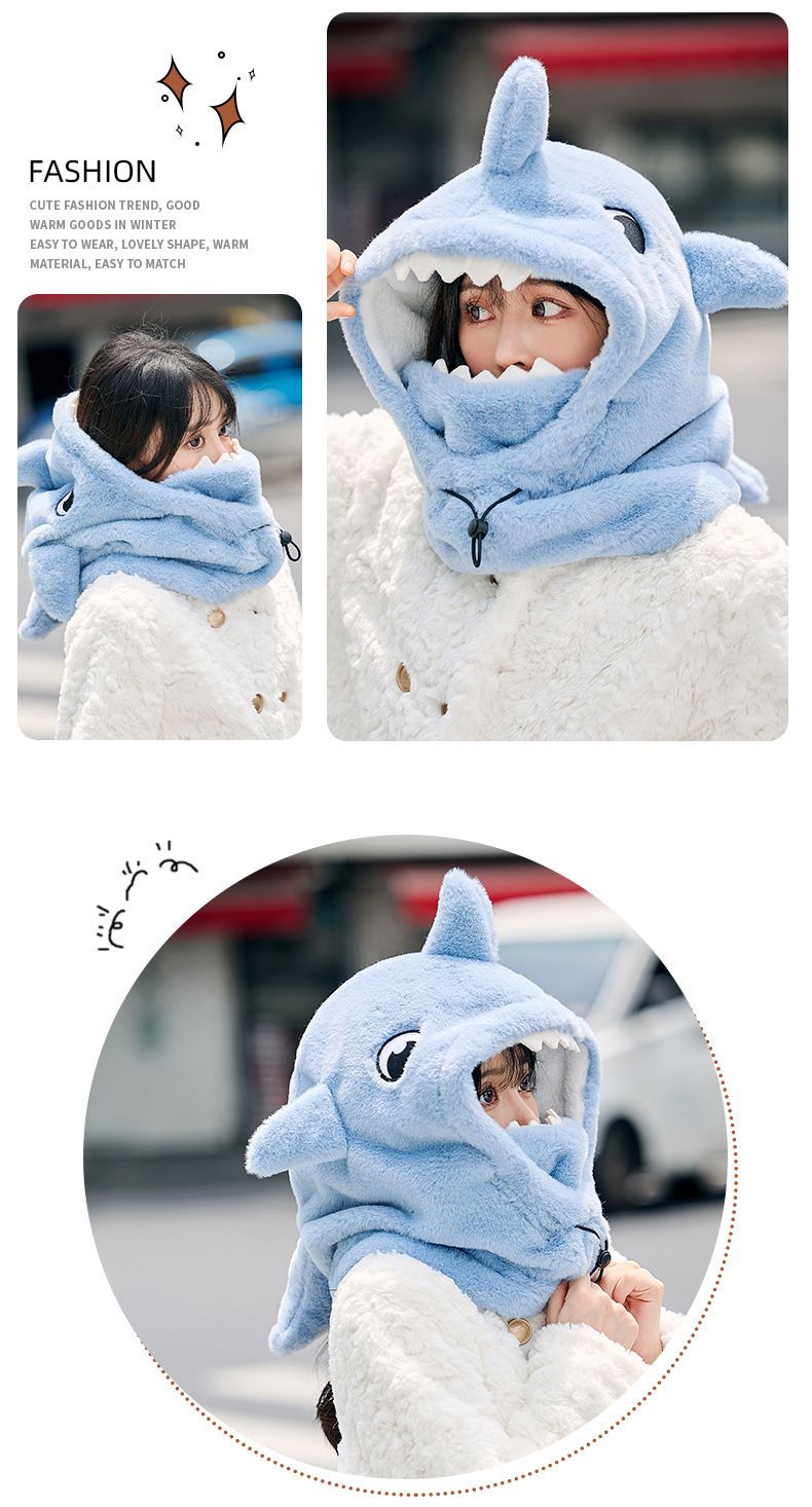 Douyin Shark Hat Mask Geïntegreerde gehoorbescherming Herfst en winter Fiets warme trui Skimuts Grote capaciteit Helmmuts Trend_voghion.com