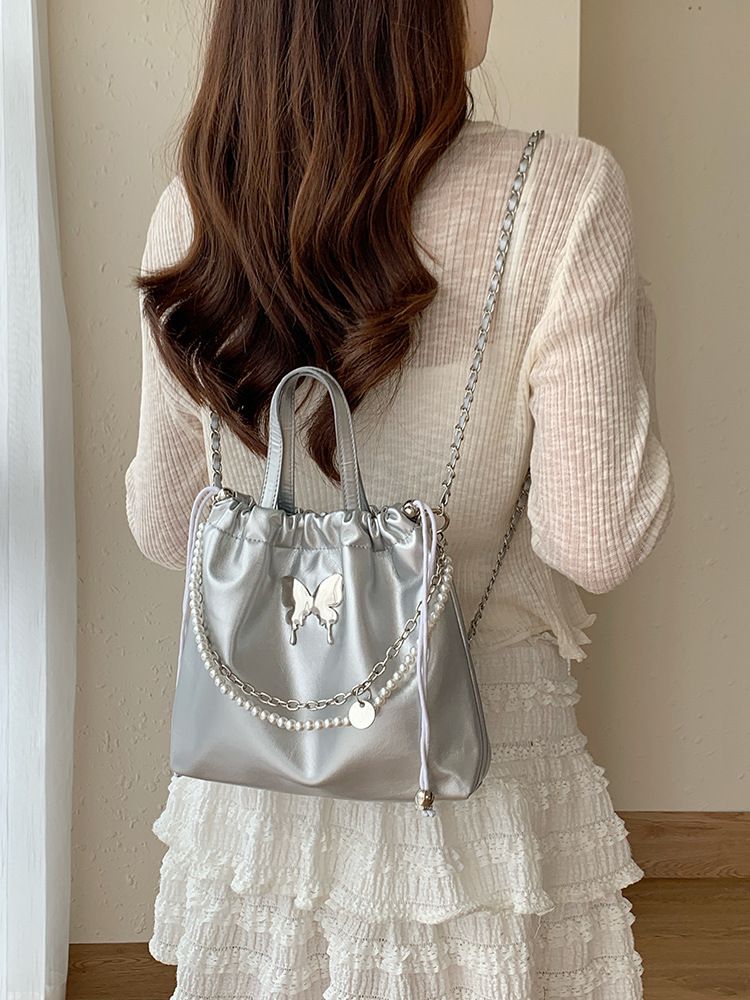 Nuovo zaino coreano con catena di perle e farfalla in argento da donna, nuovo stile Tide, per il tempo libero, Hundred And One_voghion.com