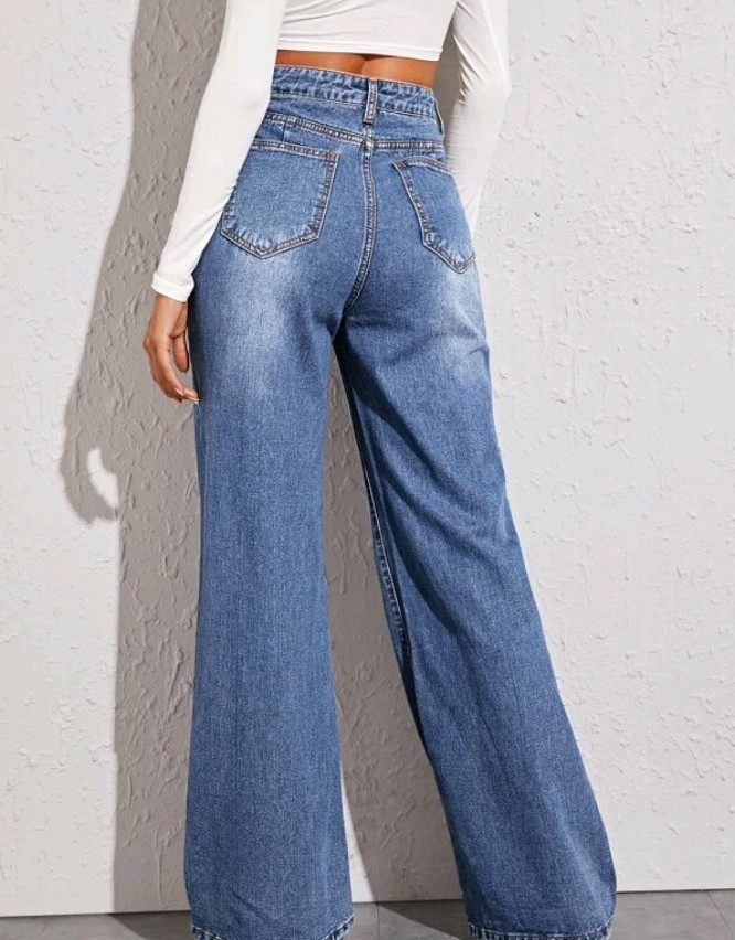 Damkläder Hot Style Cat Morrhår Lösa hög midja Breda ben Jeans för kvinnor_voghion.com