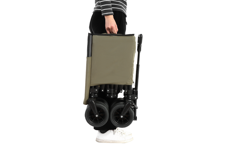 Chariot de plage tout-terrain pliable, capacité de 300 L, capacité de 100 kg, chariot de jardin pliable avec porte-gobelets – Vert armée_voghion.com