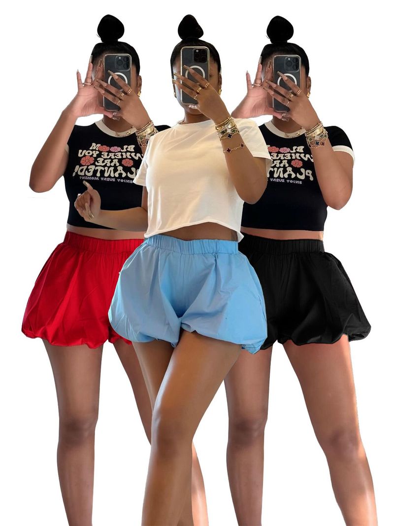 2025 Women's Pocket Sexy Double Layer Solid Color Versatile Bubble Shorts_voghion.com