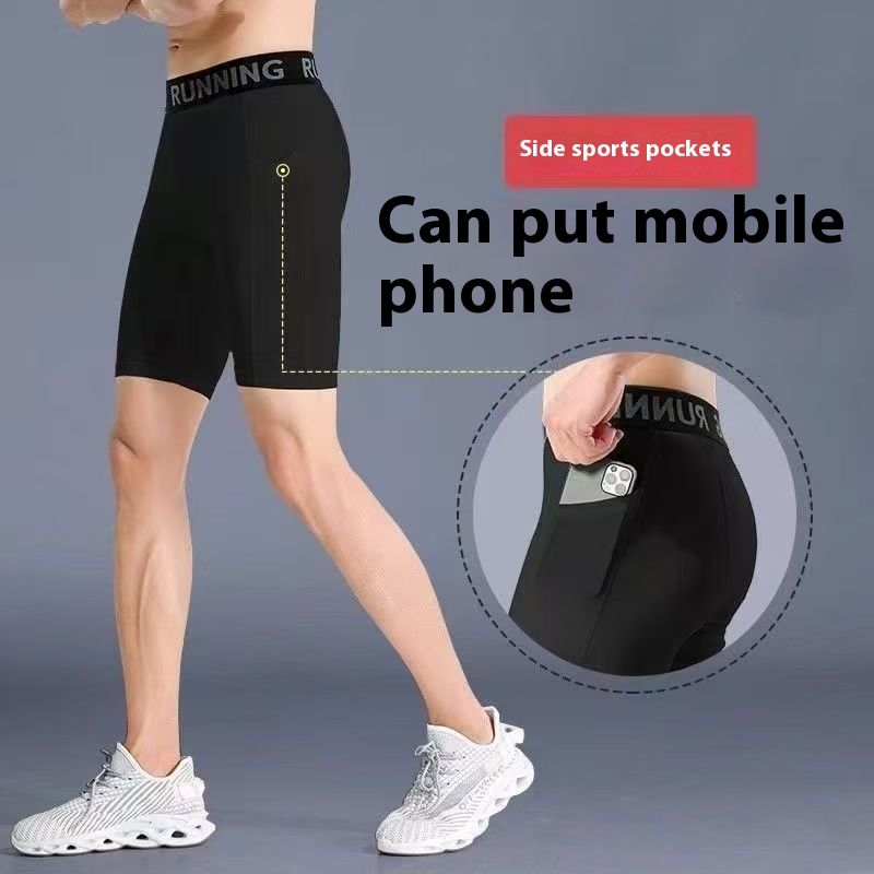 Pantaloncini aderenti a compressione per corsa, fitness, estate, maratona, elastici, ad asciugatura rapida, con tasca_voghion.com