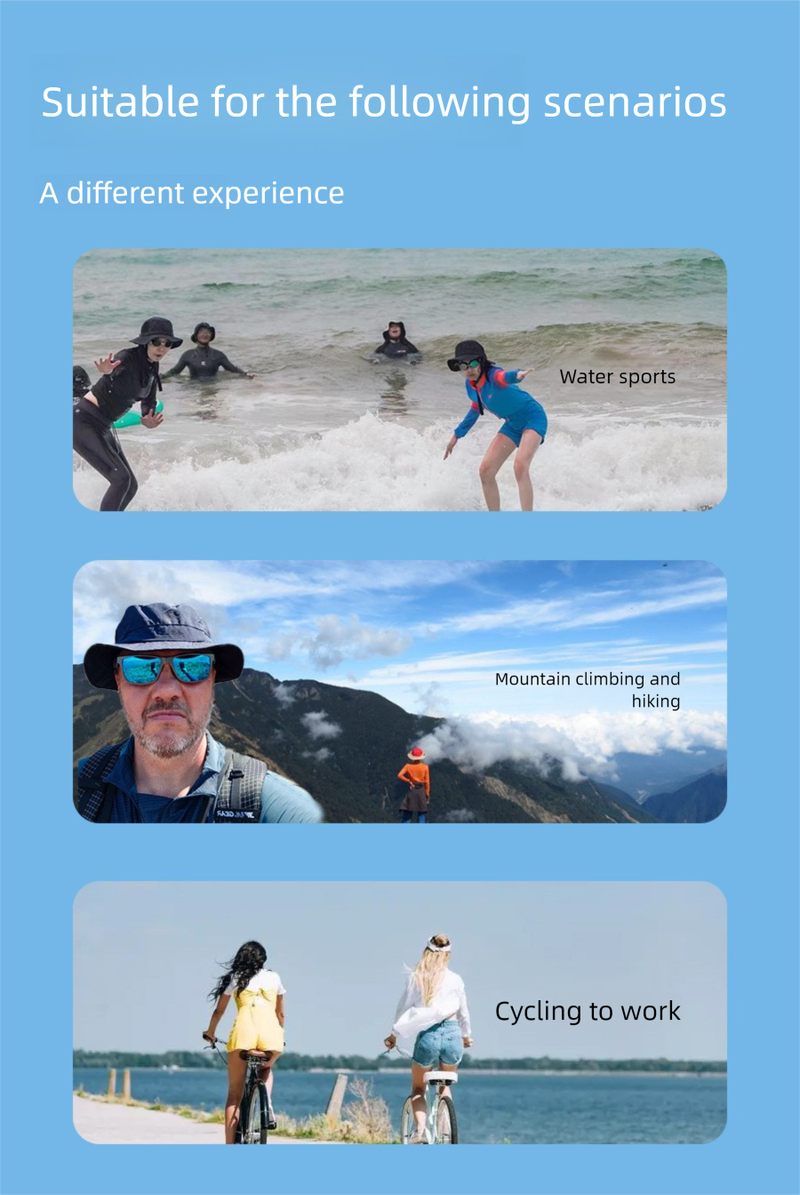 Cappello da pescatore pieghevole a tesa larga per uomo e donna, protezione solare UPF50+ per surf e escursionismo_voghion.com