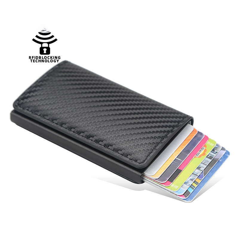 Baellerry Plaid Card Bag Men's Metal Aluminum Box Automatic Elastic Card Holder Women's RFID Men's Wallet_voghion.com