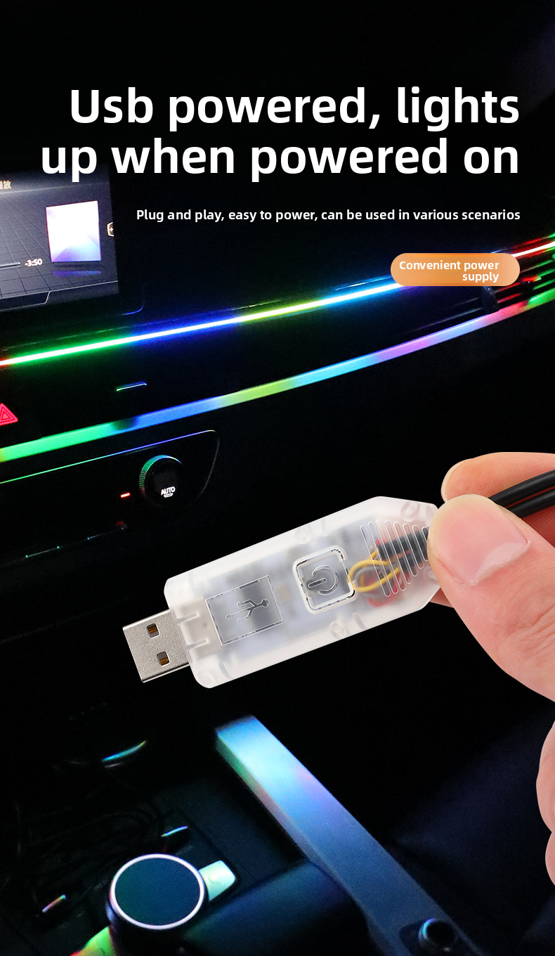 Car Center Console Interior Colorful Modified LED Dashboard Acrylic Ambient USB Wireless Flowing Light_voghion.com