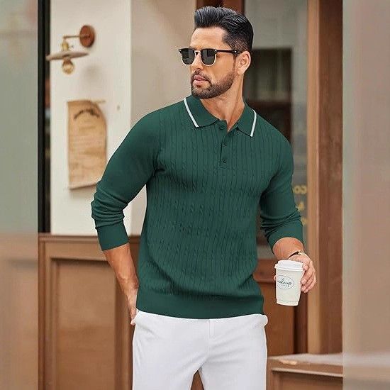 Men’s Textured Knit Sweater – Autumn Loose-Fit Crewneck Pullover With Jacquard Pattern (S-XXL, Moisture-Wicking, Black/Brown/Green, Business Casual)_voghion.com