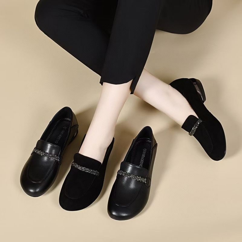 Damesschoenen, Mango Head Rhinestone Small Single Shoes, Comfortabele Steps, Loafers, Zwarte damesschoenen_voghion.com