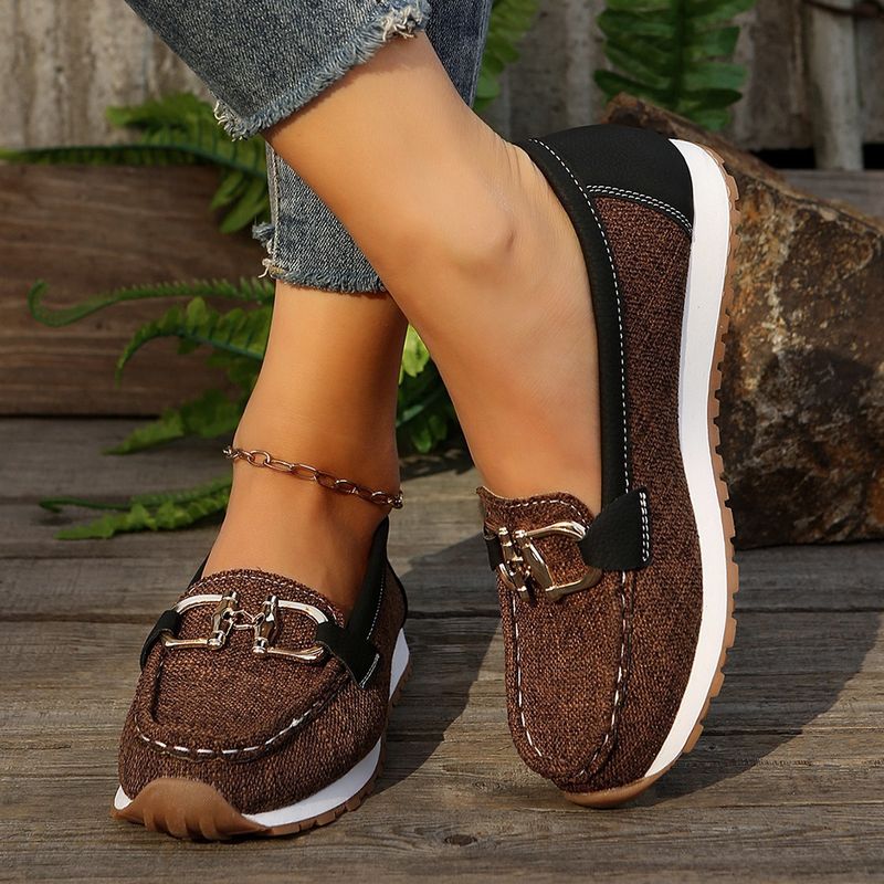 Flat Bottomed Round Toe Single Shoe Women, Spring 2025 New Item, Plus Size Chain Belt Buckle Sleeve For Women's Shoes_voghion.com