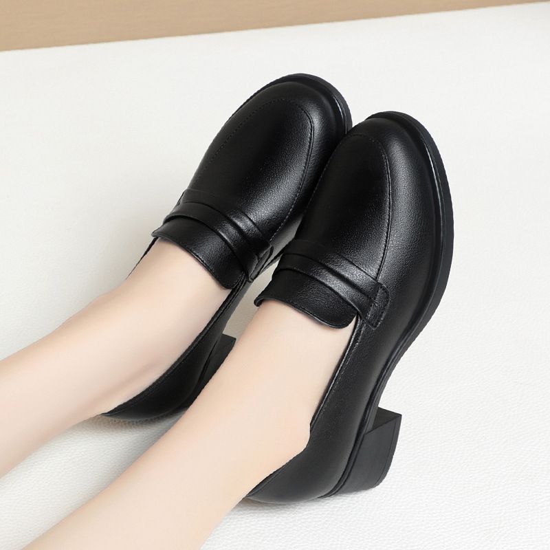 Loafers For Women Spring And Autumn Soft Sole Comfortable Office Small Leather Black Work Shoes_voghion.com