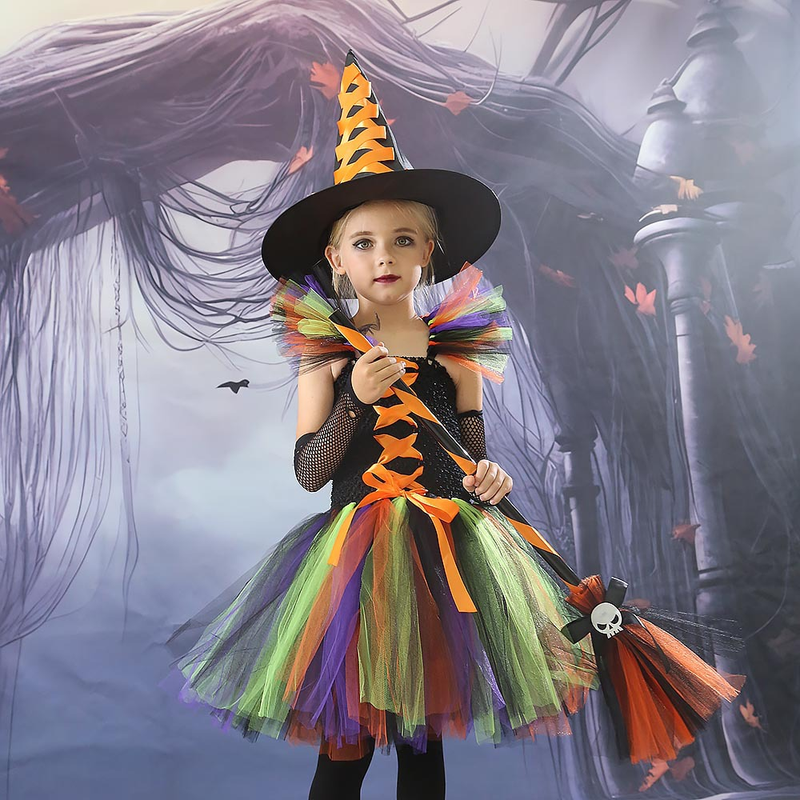 Costume de spectacle d'halloween pour enfants, jupe tutu de cosplay de sorcière pour filles, déguisement de sorcière, jupe tutu pour enfants_voghion.com