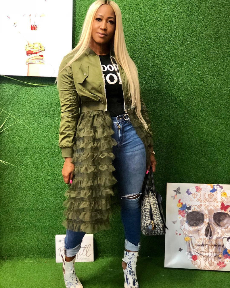 Women's fashion zipper solid color jacket + mesh lace skirt coat_voghion.com