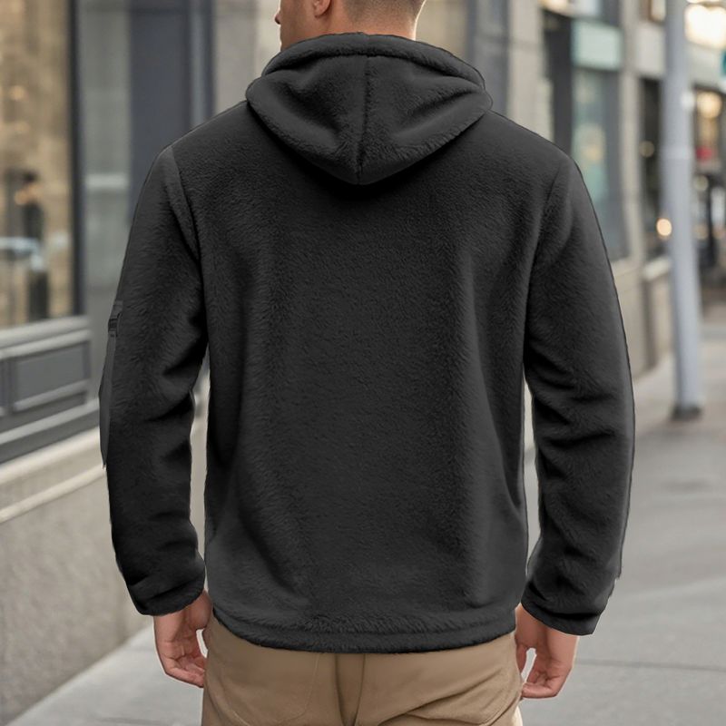 Giacca con cappuccio foderata in pile da uomo, caldo cappotto invernale con cerniera e morbido rivestimento bifacciale, vestibilità comoda per abbigliamento casual._voghion.com