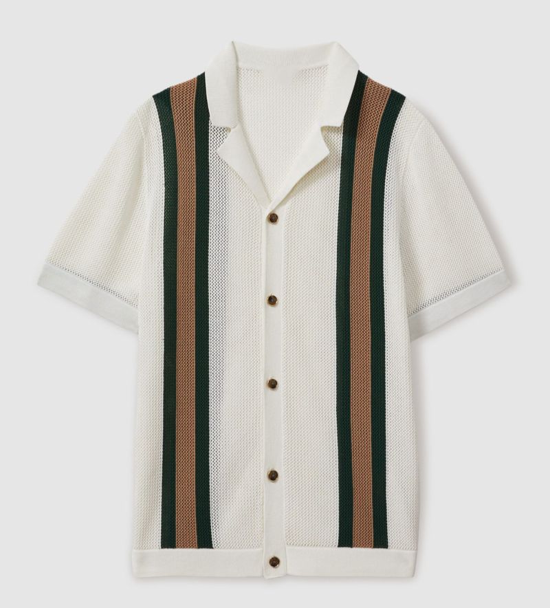 Polo estiva da uomo in maglia a righe traspiranti e a trama cava_voghion.com