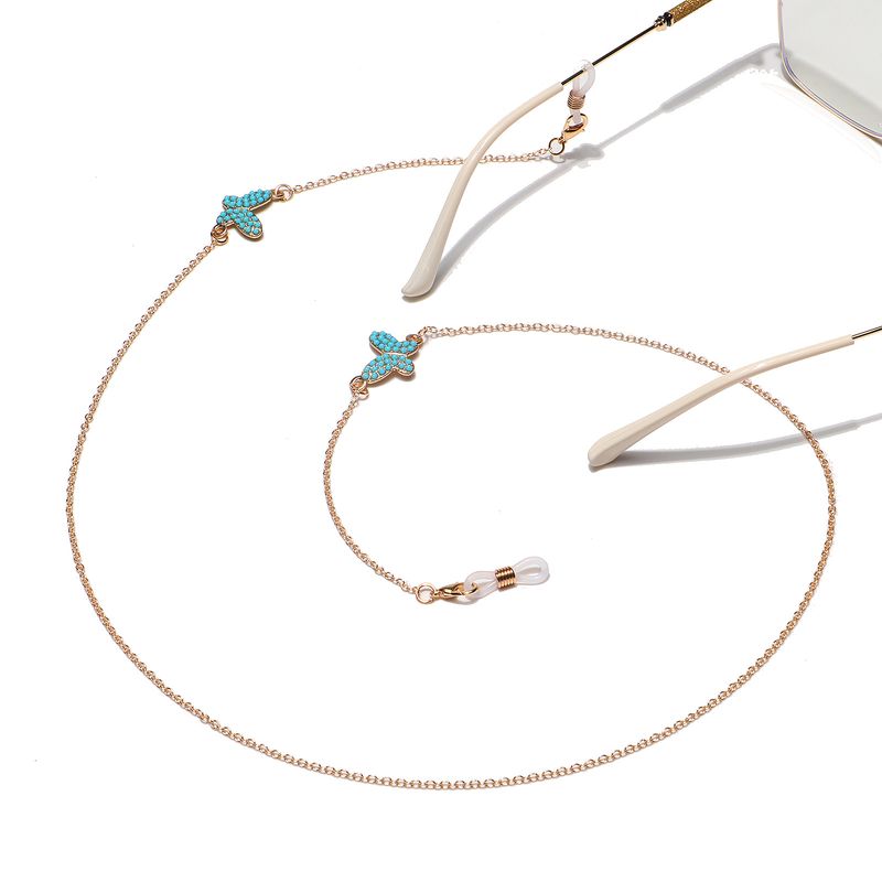 Punk Gold Turquoise Butterfly Handmade Mask Chain Anti-Slip Glasses Strap_voghion.com