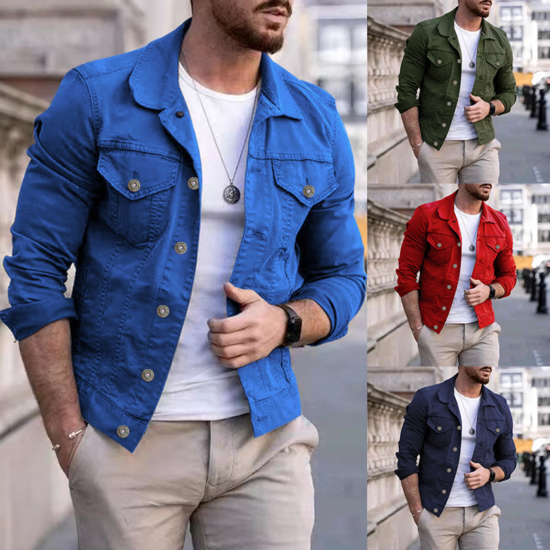 2024 Men's Spring and Autumn Casual Slim Fit Denim with Multi Pocket Button Smooth Plate Workwear Jacket_voghion.com