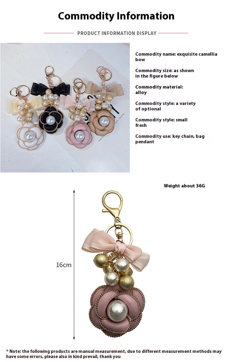Chain pearl camellia bag pendant fashionable women's double-layer bow creative keychain goods_voghion.com