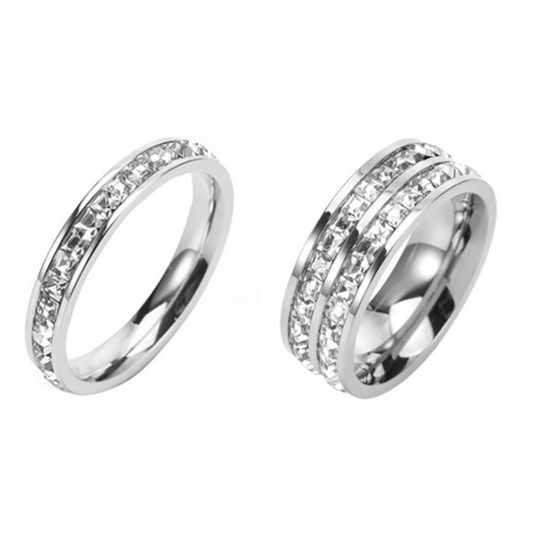 Internet-Promi-Paar Titanstahl Doppel-Herren-Voll-Einzelreihe Damen-Kleiner quadratischer Diamant-Matching-Ring_voghion.com