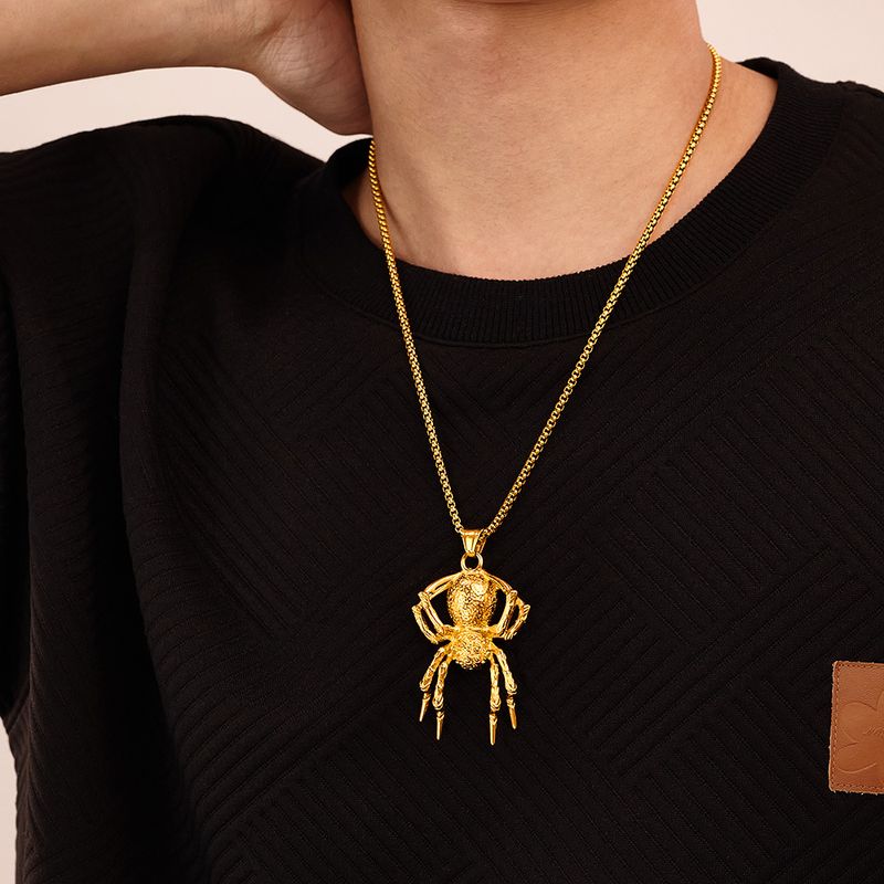 Collana con ciondolo a forma di ragno in acciaio inossidabile in stile punk da uomo - Gioielli gotici hip hop per audaci dichiarazioni di moda. Ciondolo a forma di ragno in acciaio al titanio._voghion.com