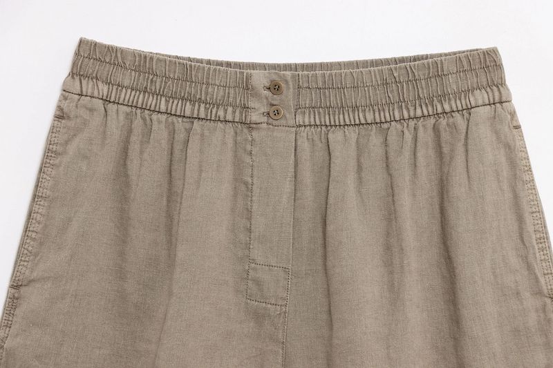 Abbigliamento estivo da donna, nuovo stile, camicia a maniche lunghe in lino con scollo a V e pantaloncini a vita media_voghion.com