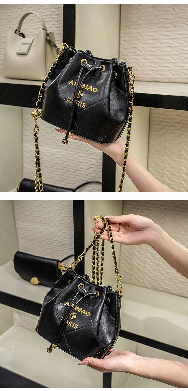 P7 Nuova Moda Borsa a Tracolla Mini Quadrata Versatile Borsa a Secchiello in Vera Pelle con Diamanti Dropshipping_voghion.com